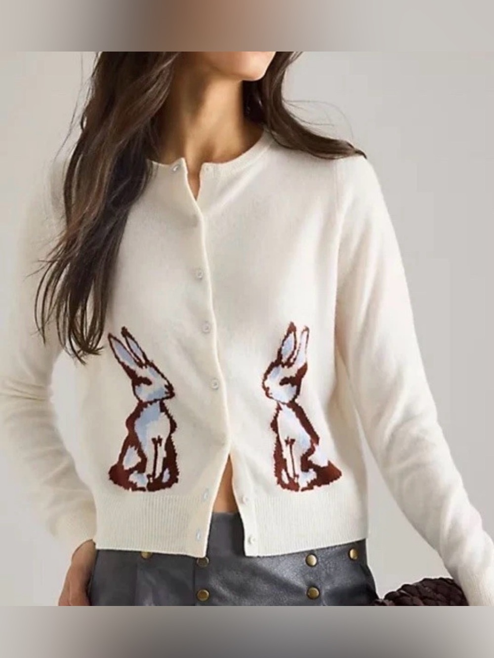 Anthropologie Cashmere Bunnies Cream color cardigan sweater size M